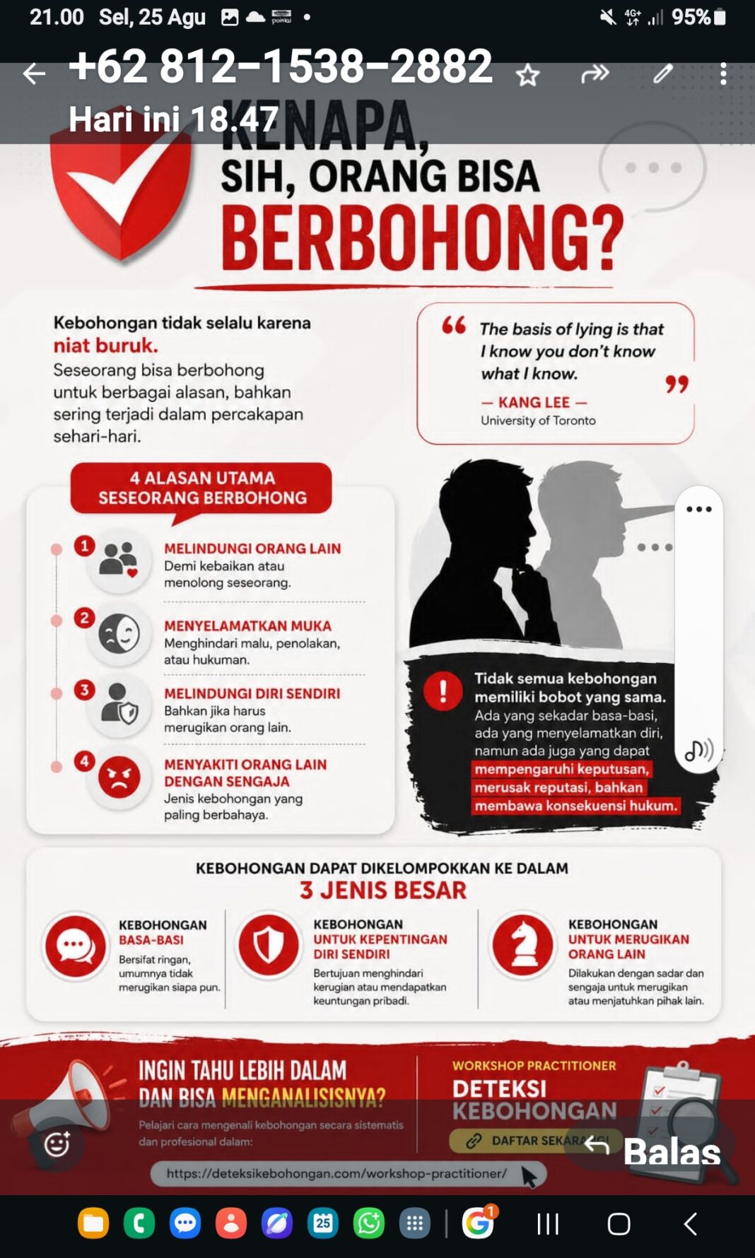 Ada 3 Jenis Kebohongan, Yuk Ikuti Workshop Practitioner Deteksi Kebohongan, Agar Paham Mengapa Berbohong Ada 3 Jenis Kebohongan, Yuk Ikuti Workshop Practitioner Deteksi Kebohongan, Agar Paham Mengapa Berbohong