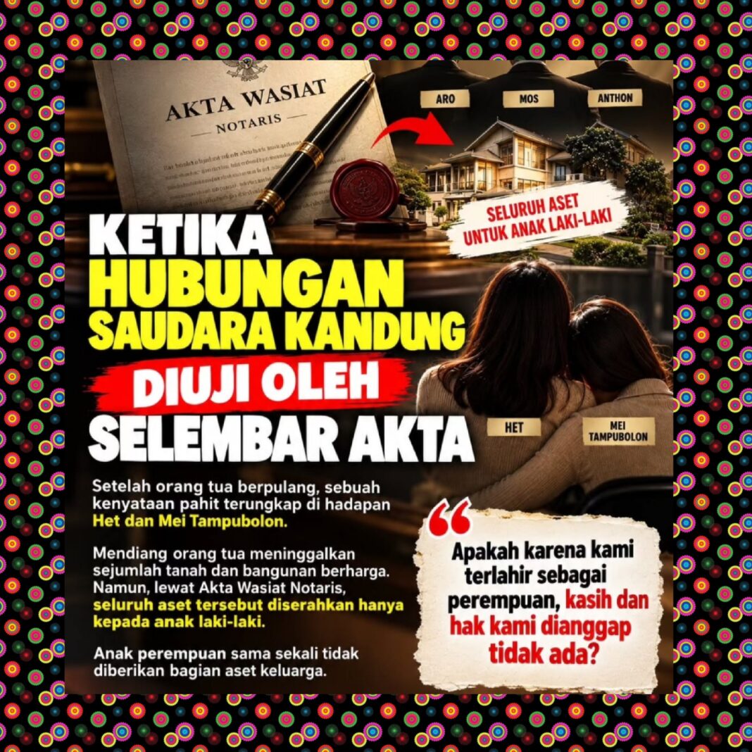 Wendeilyna Simarmata, Yuk Simak, Akta Wasiat Beri Warisan kepada Anak Laki-Laki, Apakah Hak Anak Perempuan Bisa Hilang ? Pahami Hak, Kewajiban Dan Dasar Hukum Yang Berlaku. Wendeilyna Simarmata, Yuk Simak, Akta Wasiat Beri Warisan kepada Anak Laki-Laki, Apakah Hak Anak Perempuan Bisa Hilang ? Pahami Hak, Kewajiban Dan Dasar Hukum Yang Berlaku.